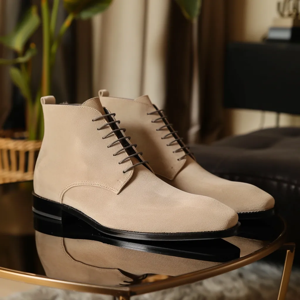 Beige Suede Claudio Lace Up Chukka Boots sold by Costoso Italiano