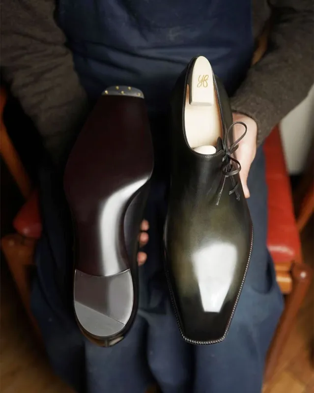 Height Increasing Green Leather Ophelia Whole Cut Oxfords - Formal Shoes - SS23 sold by Costoso Italiano