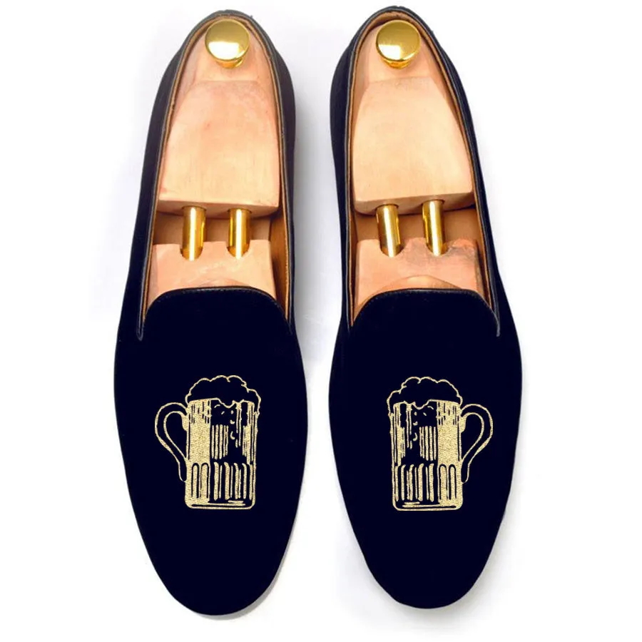 Height Increasing Blue Velvet Beer Embroidered Loafers sold by Costoso Italiano