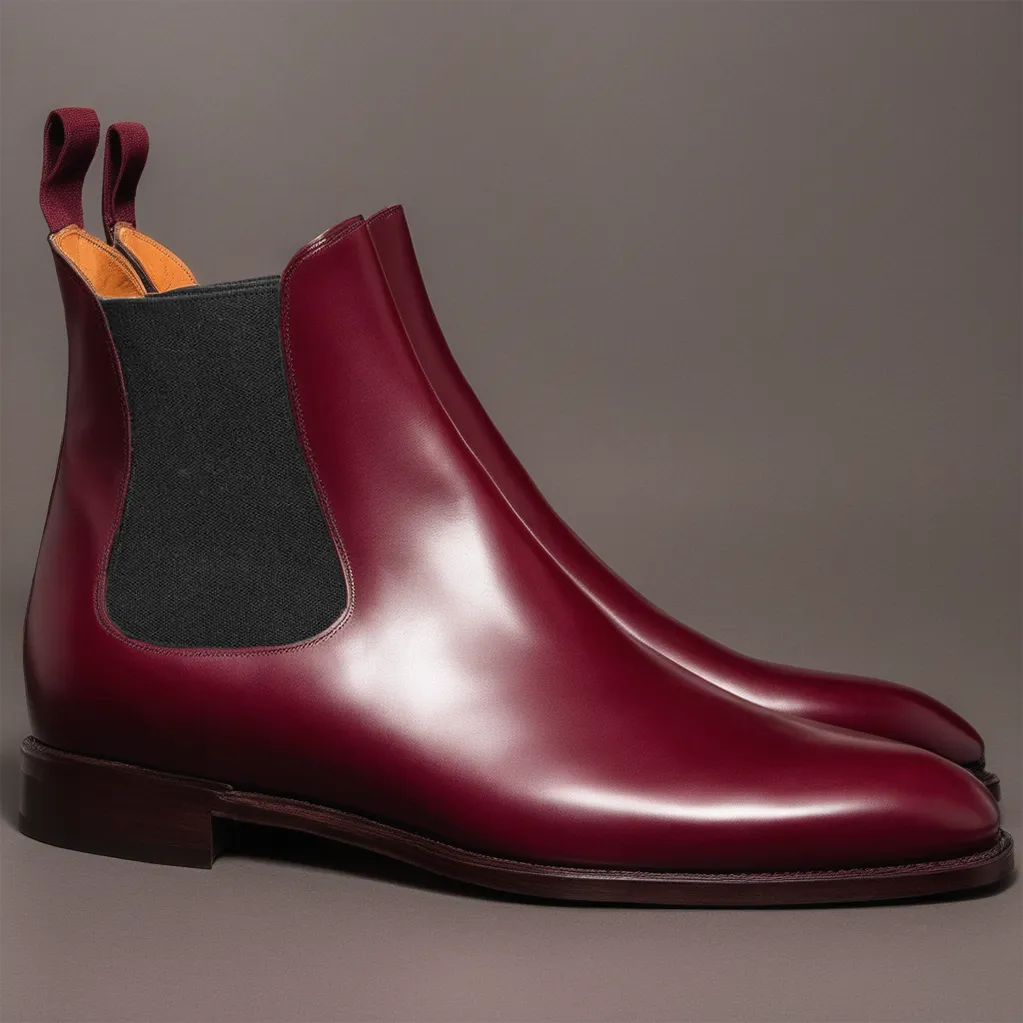 Flat Feet Shoes - Burgundy Leather Fenland Slip On Chelsea Boots with Arch Support sold by Costoso Italiano