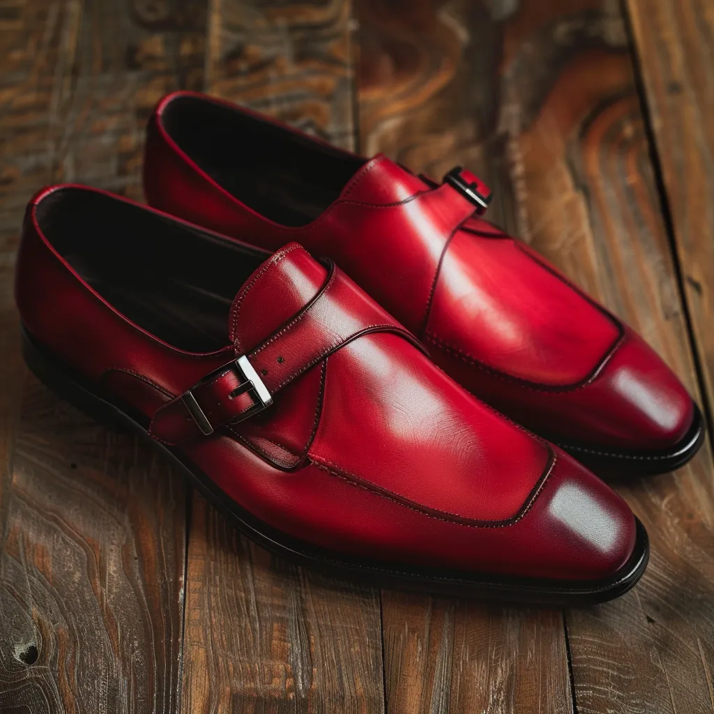 Red Leather Lucrezio Monk Strap sold by Costoso Italiano