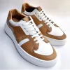 Brown & White Leathe Foot Fashion Lace-Up Sneakers with White Sole - Summer 2024 Collection sold by Costoso Italiano