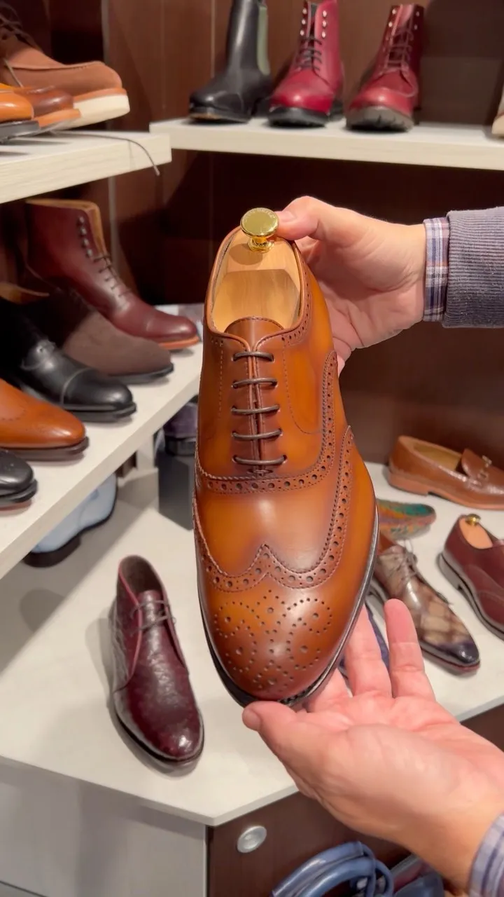 Tan Leather Theron Wingtip Brogue Oxford Shoes sold by Costoso Italiano