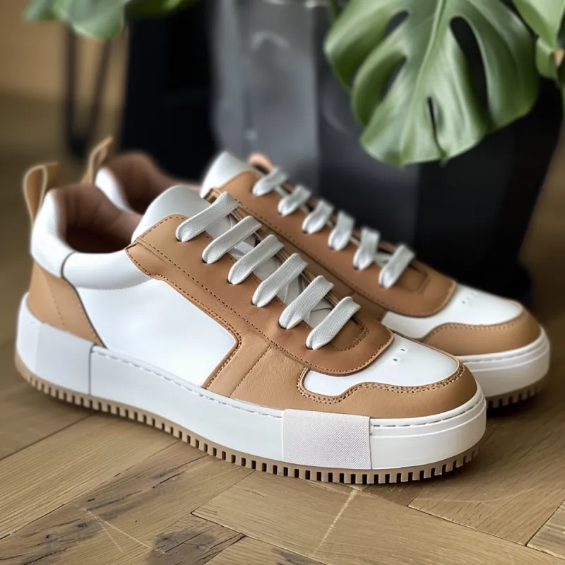 Tan & White Suede Leather Forest Flair Lace-Up Sneakers with White Sole - Summer 2024 Collection sold by Costoso Italiano