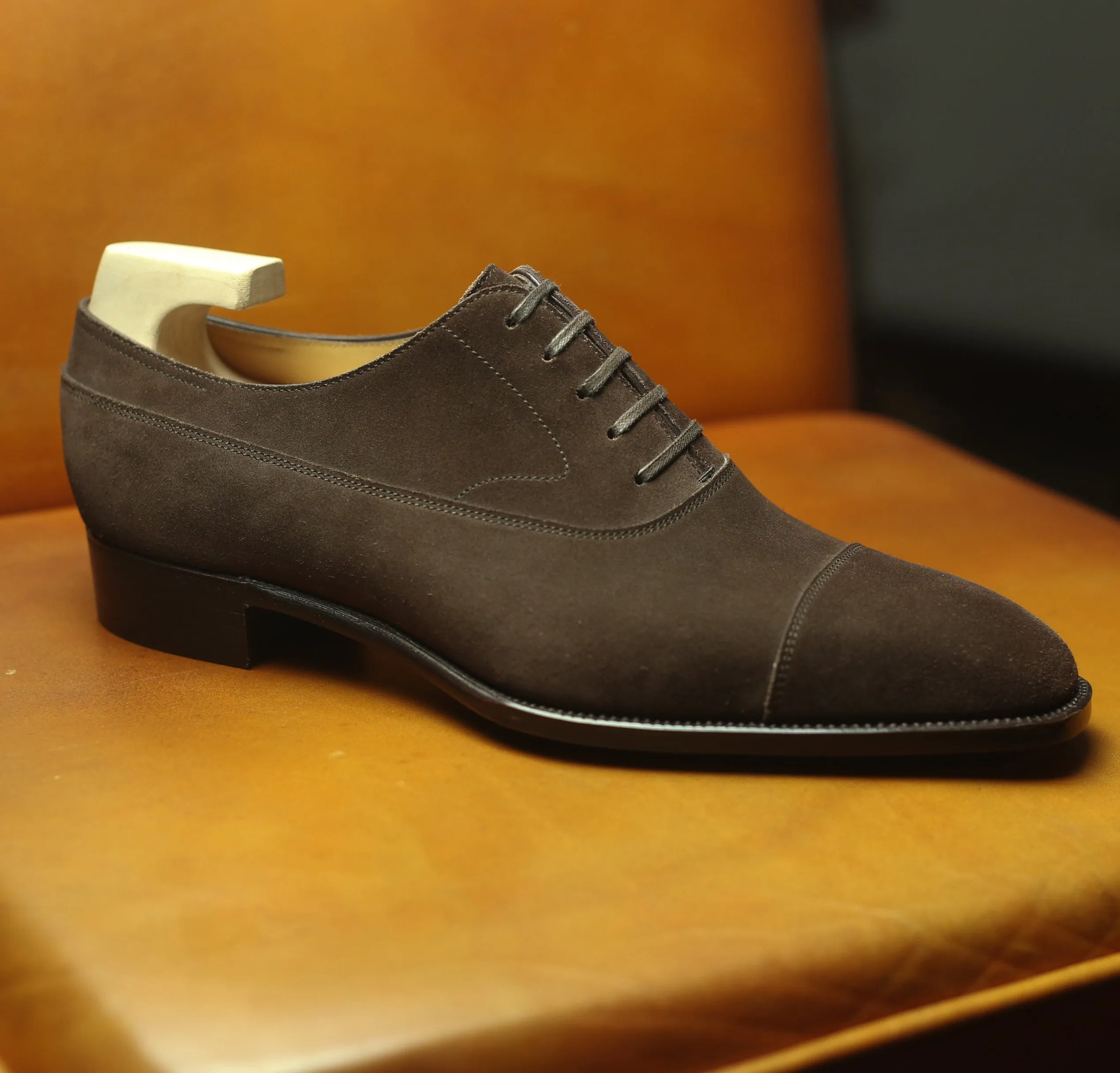 Brown Suede Cedara Brogue Toe Cap Oxfords - Formal Shoes sold by Costoso Italiano