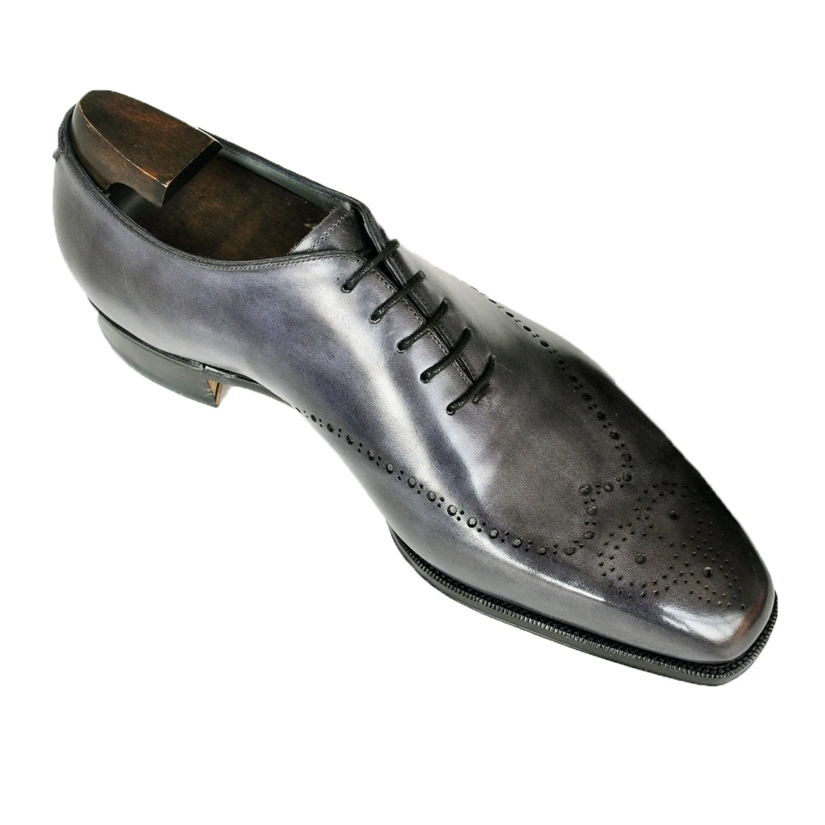 Flat Feet Shoes - Gray Black Leather Tycoon Oxford Shoes with Arch Support sold by Costoso Italiano