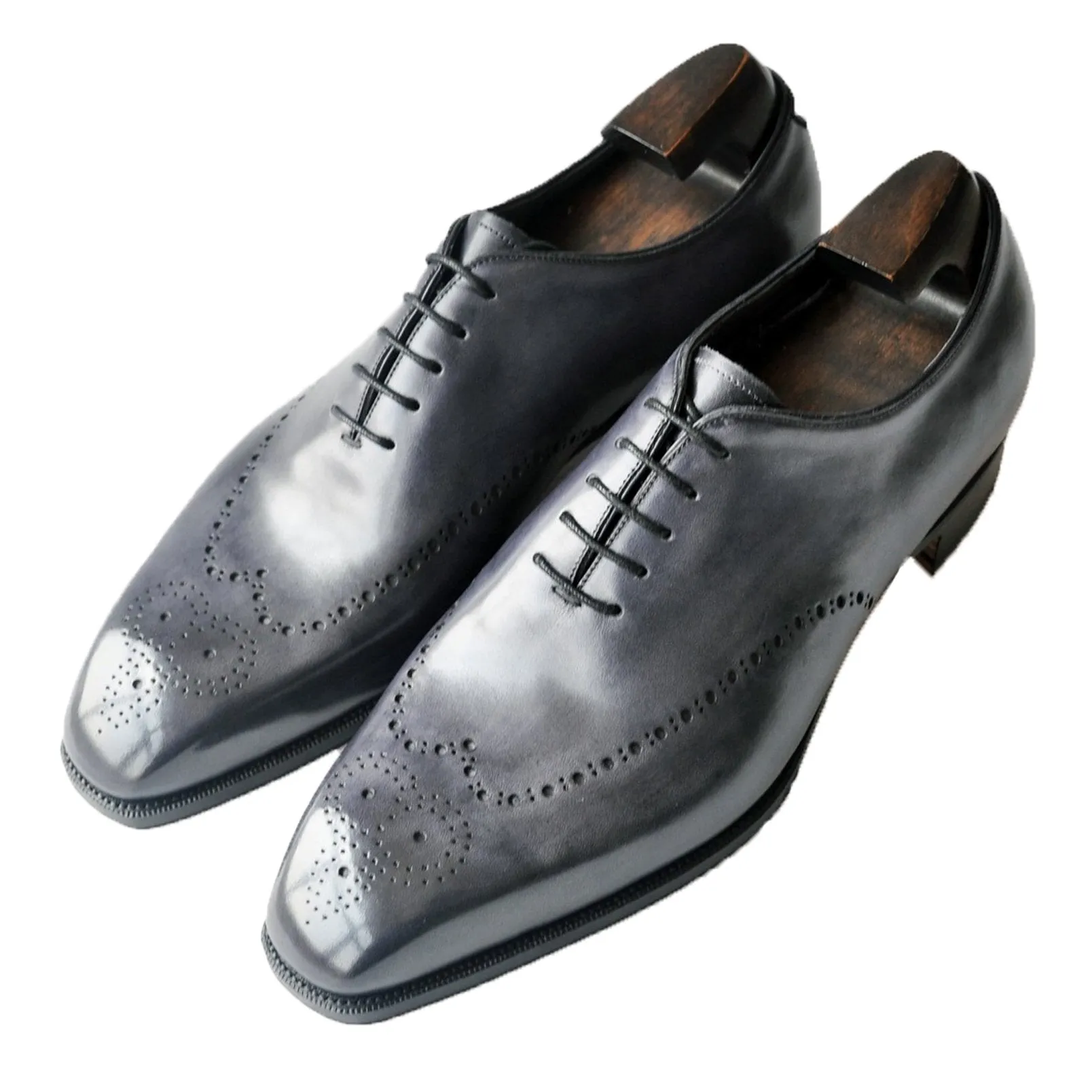 Flat Feet Shoes - Gray Black Leather Tycoon Oxford Shoes with Arch Support sold by Costoso Italiano product image thumbnail 3
