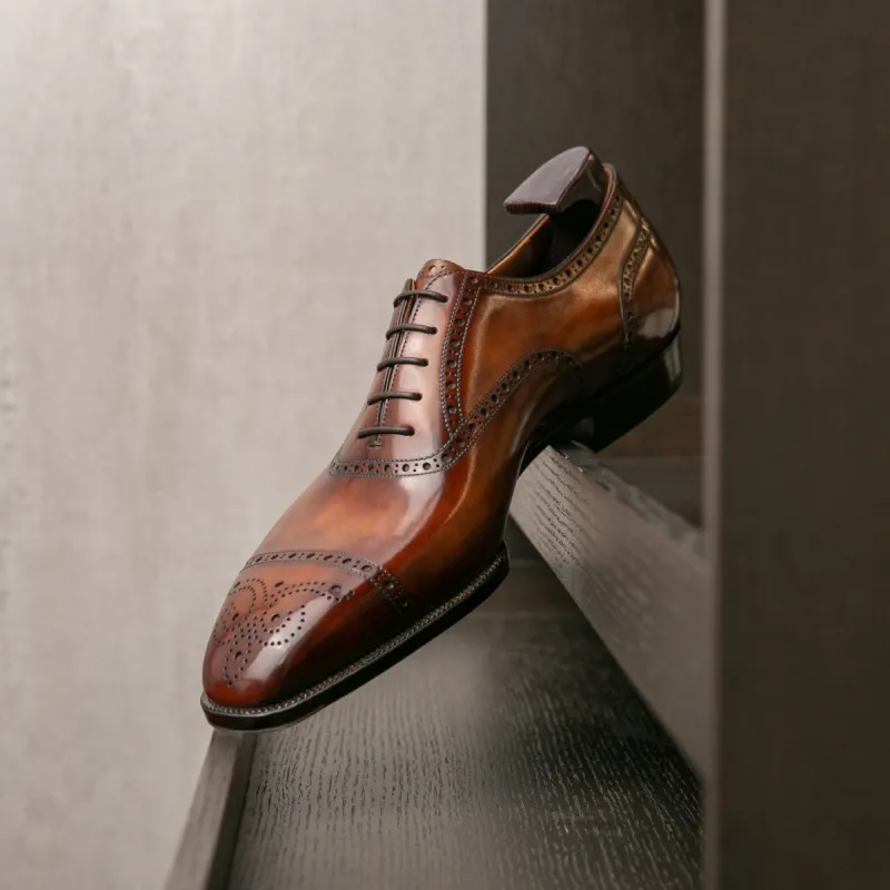 Brown Leather Brogue Oxford Shoes sold by Costoso Italiano