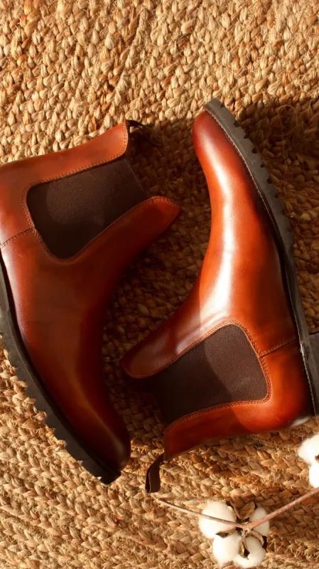 Tan Leather Ferneto Chunky Chelsea Boots sold by Costoso Italiano