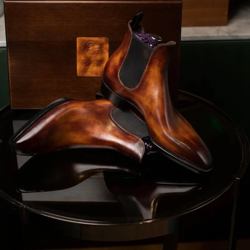 Tan Leather Oristano Slip On Chelsea Boots - AW24 sold by Costoso Italiano