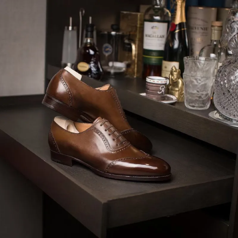 Tan Leather Santiago Brogue Oxfords sold by Costoso Italiano