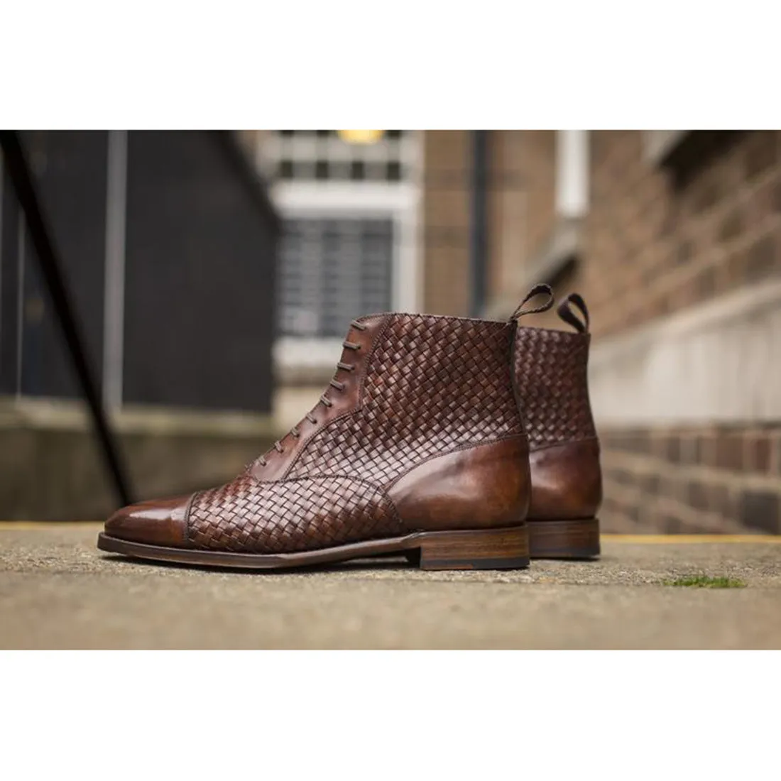 Height Increasing Brown Braided Leather Efford Lace Up Boots sold by Costoso Italiano product image thumbnail 4