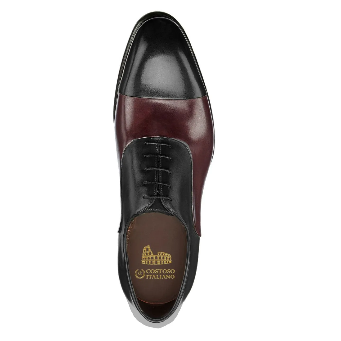 Flat Feet Shoes - Black and Wine Burgundy Brown Leather Woodford Balmoral Toe Cap Oxfords with Arch Support sold by Costoso Italiano product image thumbnail 2