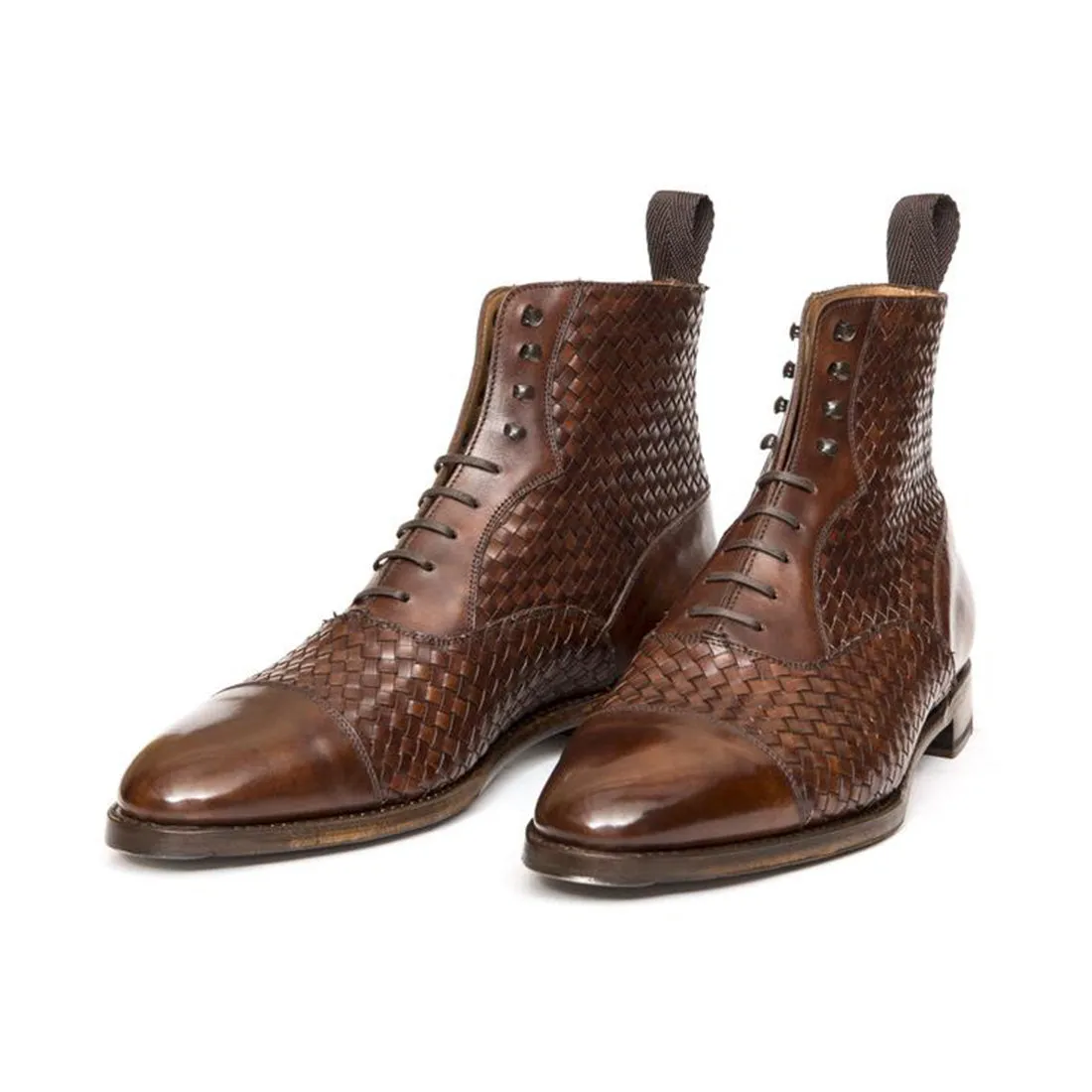 Height Increasing Brown Braided Leather Efford Lace Up Boots sold by Costoso Italiano product image thumbnail 2