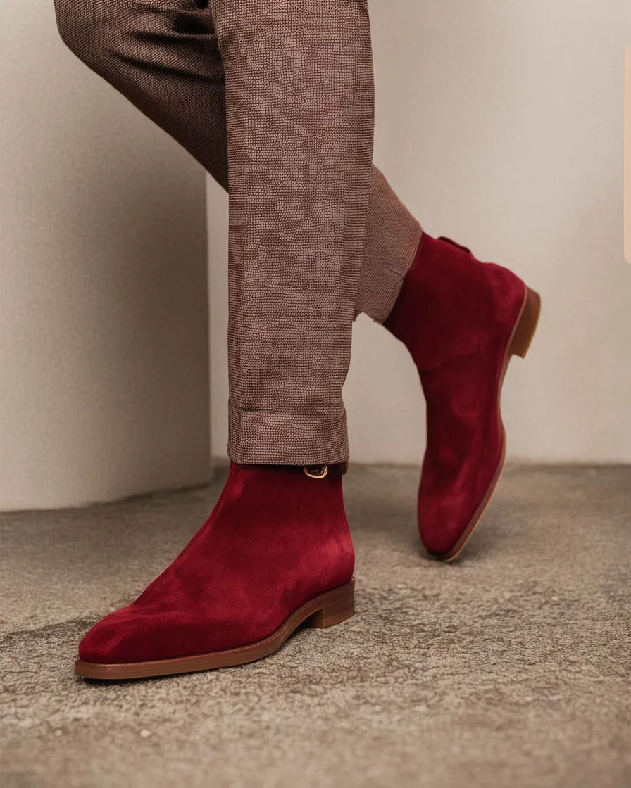 Burgundy Suede Leather Amarante Slip On Jodhpur Boots sold by Costoso Italiano