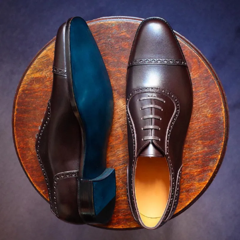 Height Increasing Brown Leather Nazare Brogue Toecap Oxfords - Formal Shoes sold by Costoso Italiano