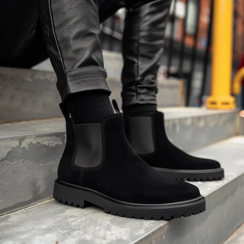 Black Leather Eusebio With Thick Sole Zipper Boots sold by Costoso Italiano