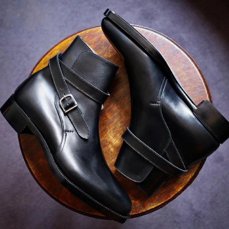 Black Leather Valladolid Slip On Jodhpur Boots sold by Costoso Italiano