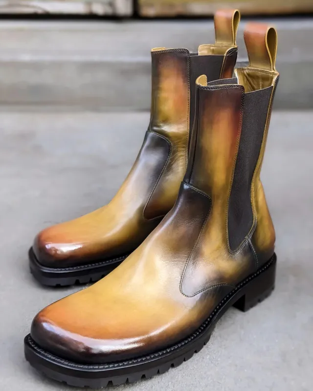 Mango Yellow Leather Stylish Stompers Chelsea Boot - Summer 2024 Collection sold by Costoso Italiano