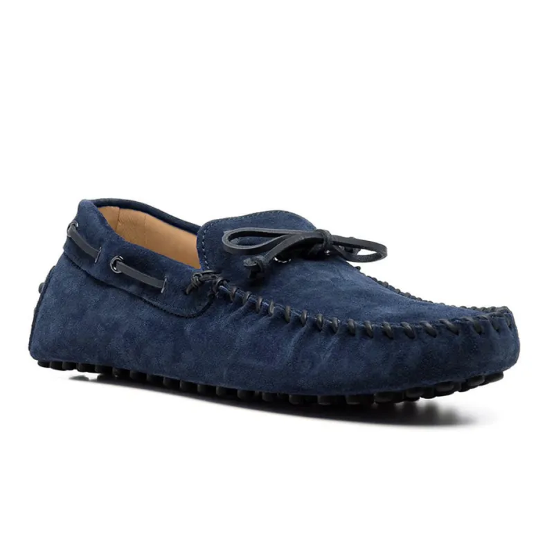 Height Increasing Navy Blue Suede Alcalde Driving Loafers sold by Costoso Italiano