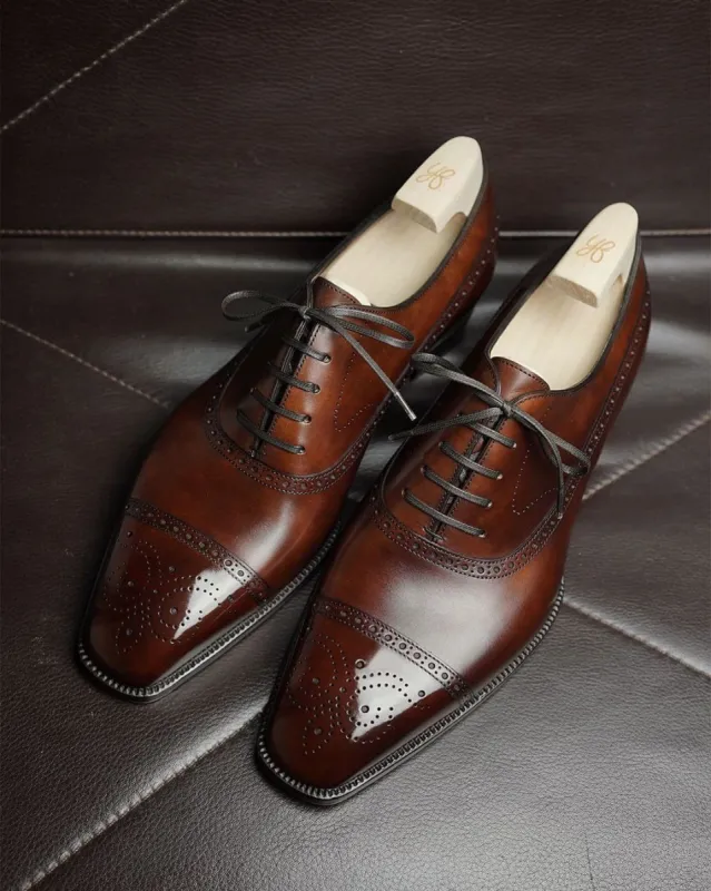 Tan Leather Gavriel Brogue Wingtip Oxfords - Formal Shoes - SS23 sold by Costoso Italiano