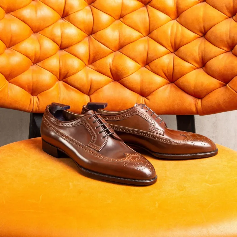 Brown Leather Theron Wingtip Brogue Oxford Shoes sold by Costoso Italiano