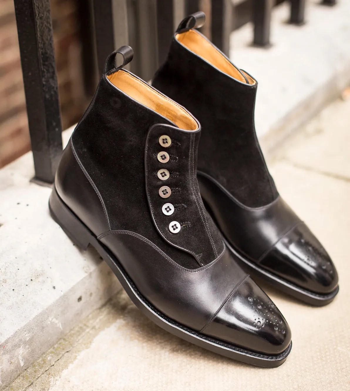 Height Increasing Black Leather and Suede Granity Buttoned Up Oxford Boots - AW22 sold by Costoso Italiano product image thumbnail 4