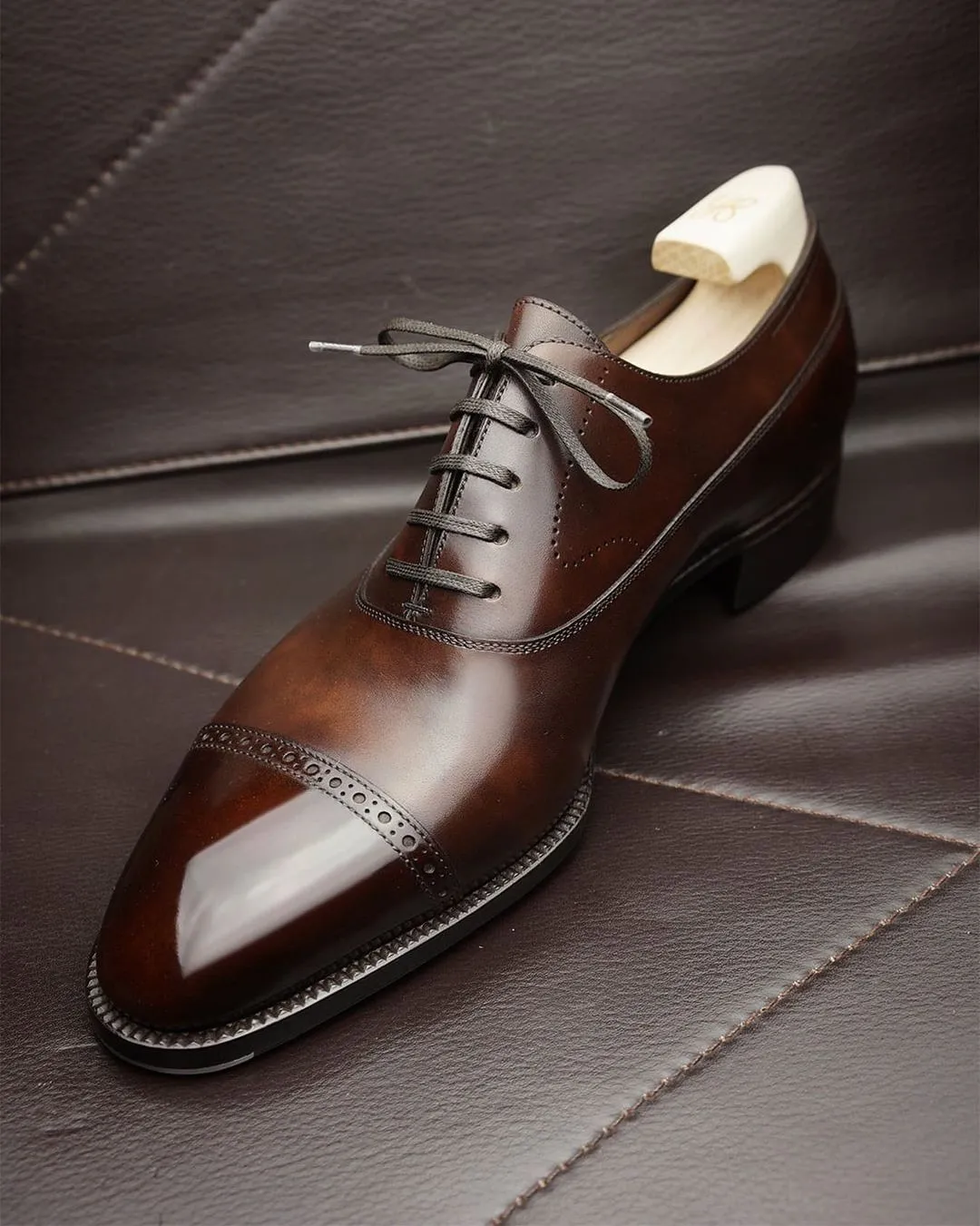 Brown Leather Alistair Toe Cap Oxfords - Formal Shoes sold by Costoso Italiano