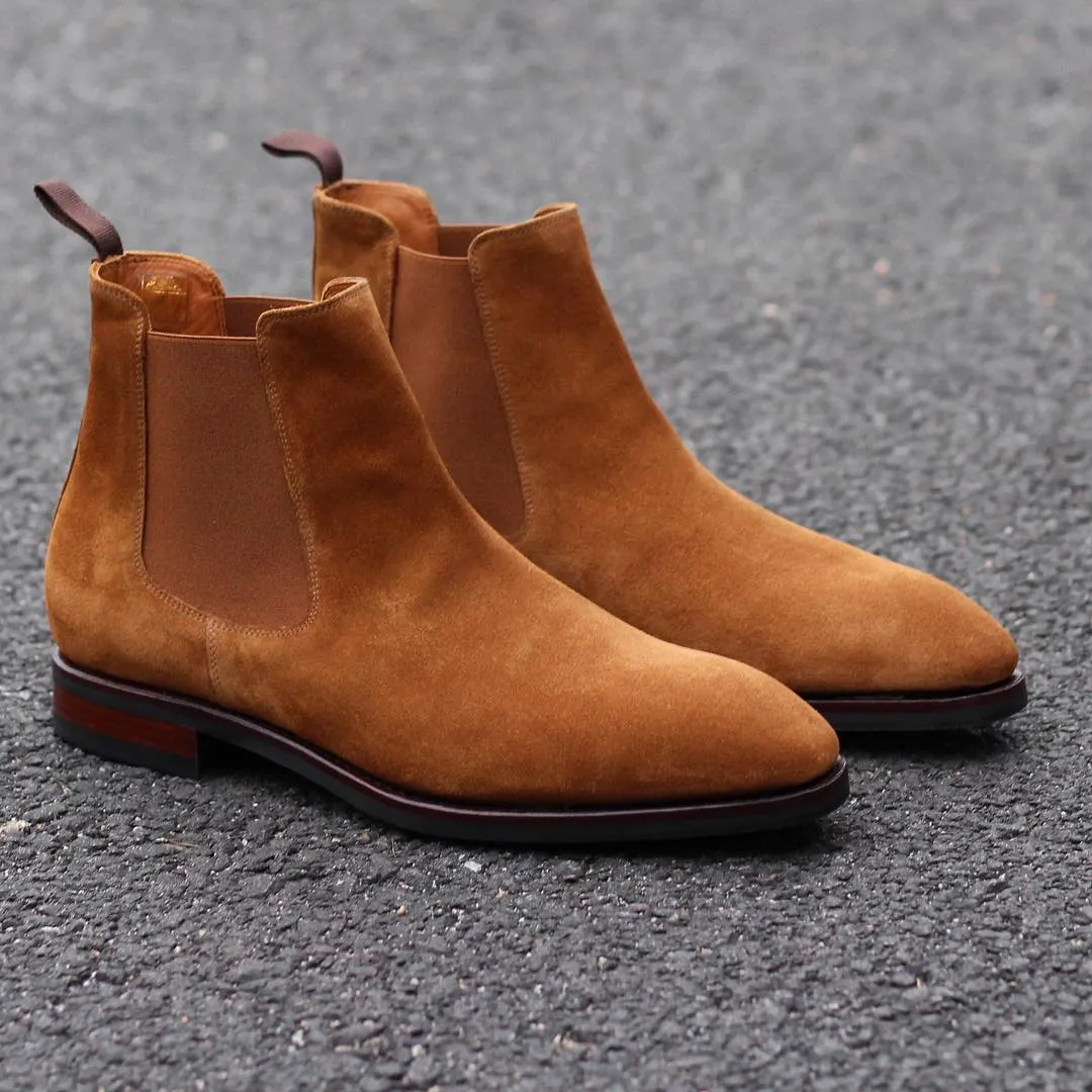 Height Increasing Tan Suede Cuenca Chelsea Boots sold by Costoso Italiano
