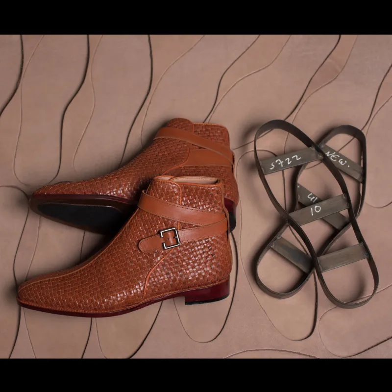 Tan Braided Leather Albon Slip On Jodhpur Boots sold by Costoso Italiano