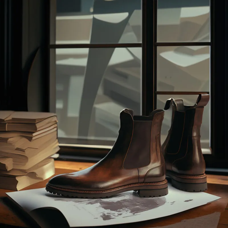 Brown Leather Ashton Chunky Chelsea Boots - AW24 - Hiking and Trekking Boots sold by Costoso Italiano