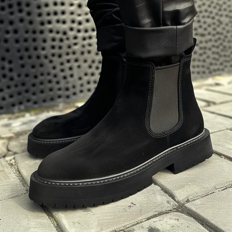 Black Leather Ermanno With Thick Sole Zipper Boots sold by Costoso Italiano