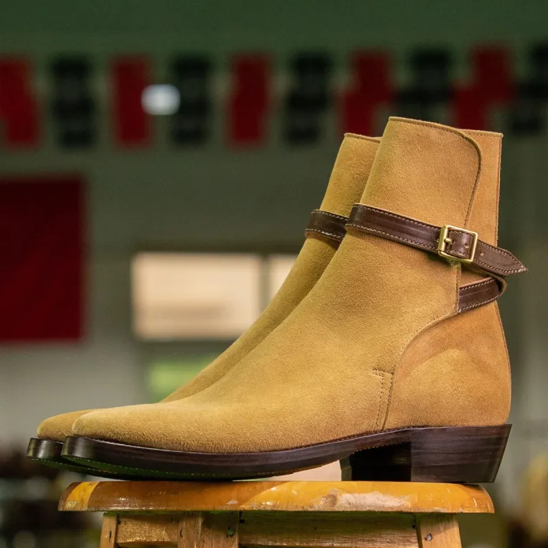 Beige Suede Leather Camel Chic Slip On Jodhpur Boots - Summer 2024 Collection sold by Costoso Italiano