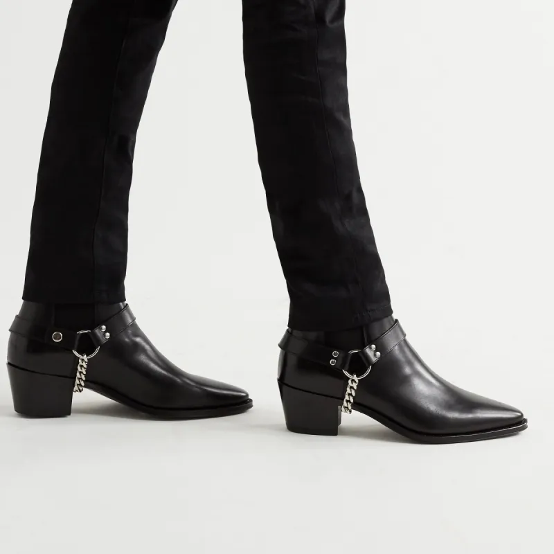 Black Italian Leather Wanton Slip On Chelsea Boots with Chains - GOODYEAR WELTED FIDDLE BACK VIOLIN SOLE sold by Costoso Italiano