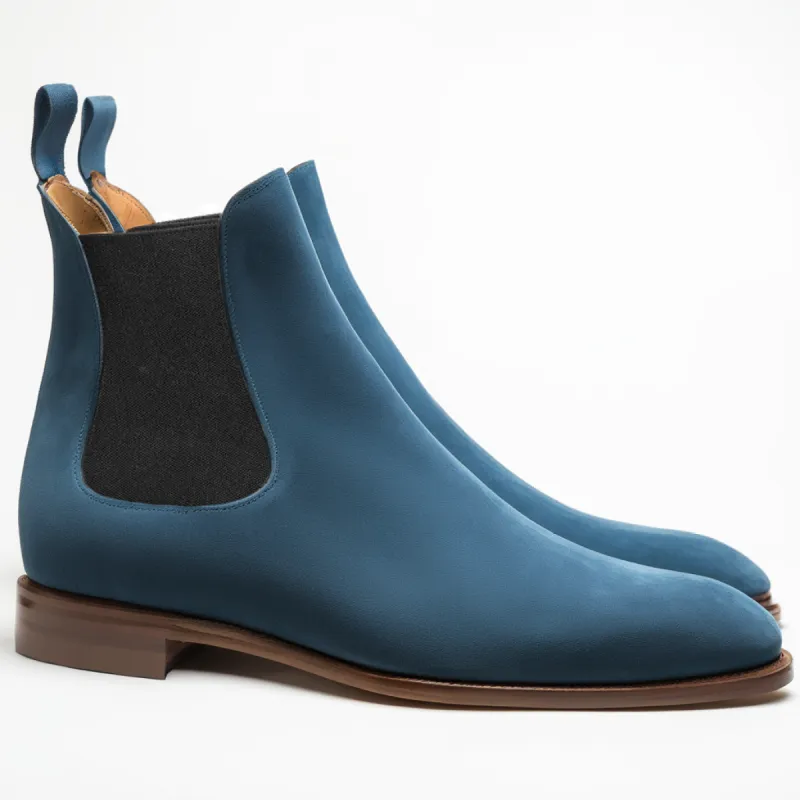 Flat Feet Shoes - Blue Suede Leather Fenland Slip On Chelsea Boots with Arch Support sold by Costoso Italiano