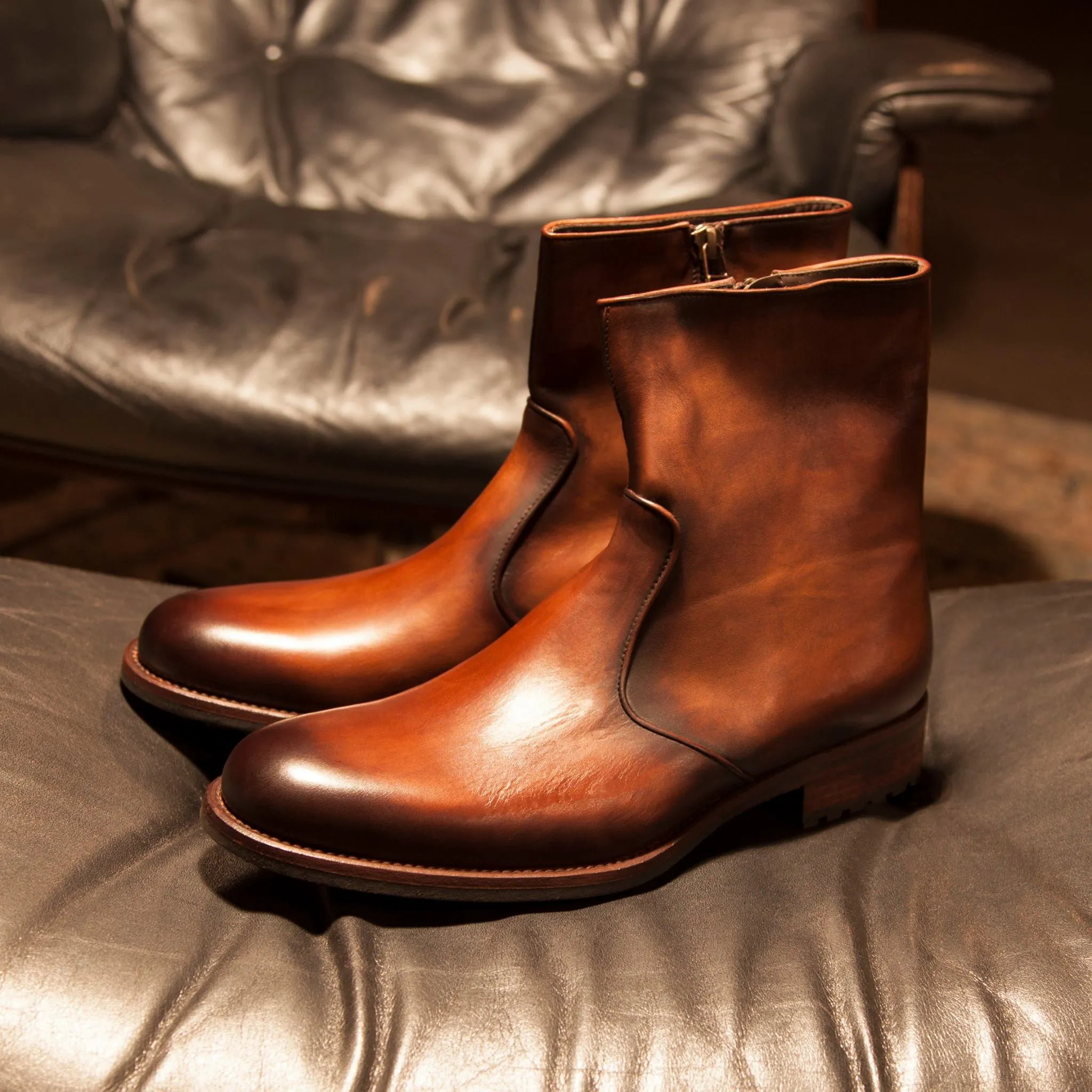 Tan Leather Eleazar Zipper Monk Strap Boots - SS23 sold by Costoso Italiano