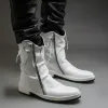 Crystal White Leather Snowdrift Zipper Boots - Summer 2024 Collection sold by Costoso Italiano