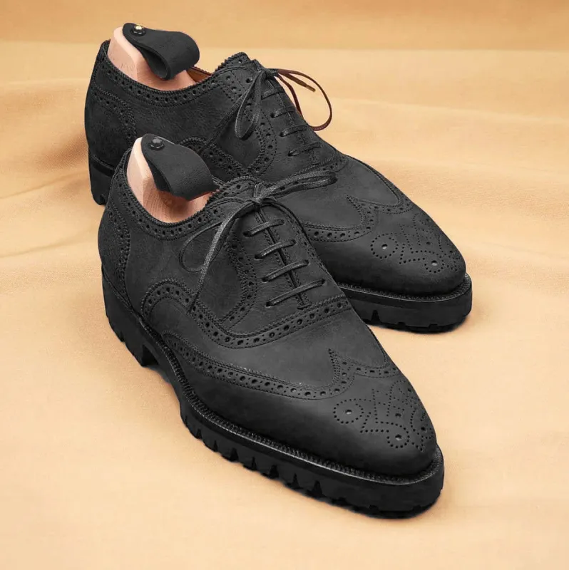 Black Leather Rene Brogue Chunky Oxfords Shoes sold by Costoso Italiano