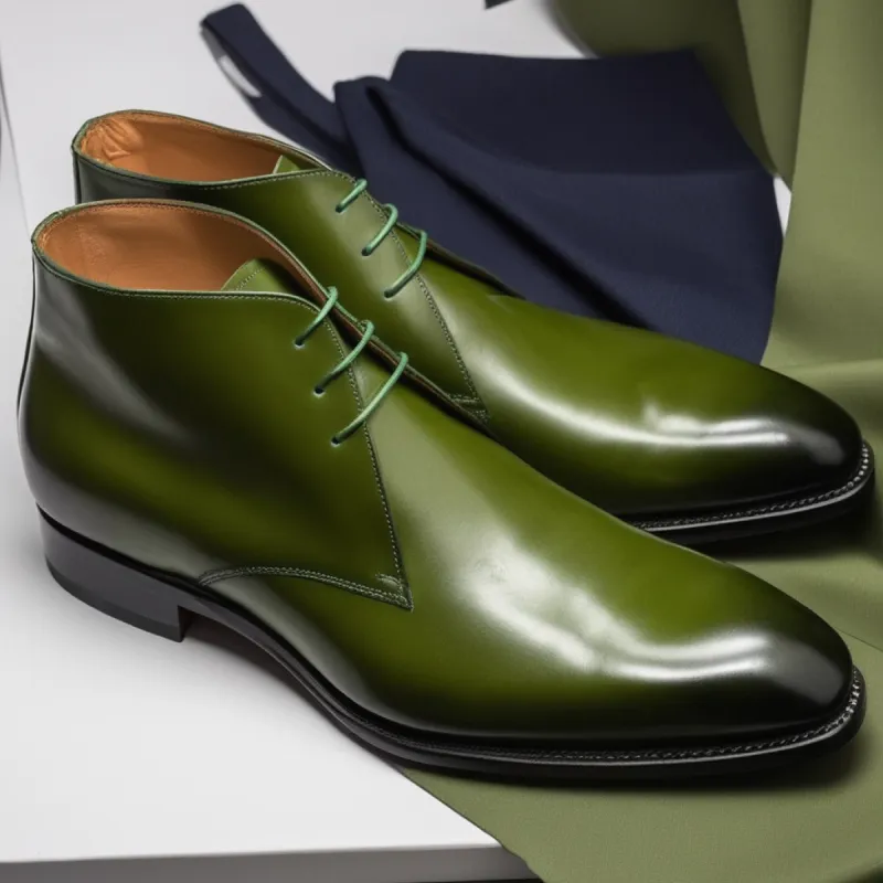 Green Leather Gabrovo Chukka Lace Up Boots sold by Costoso Italiano