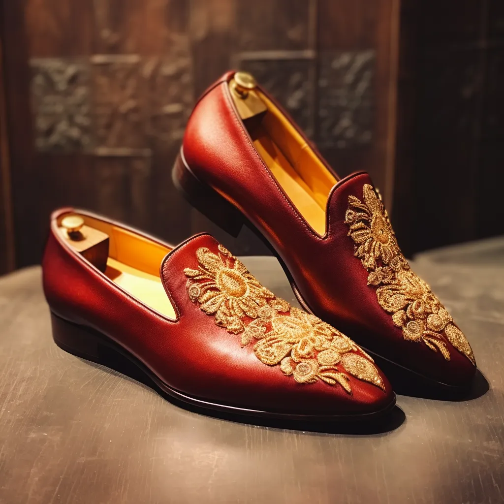 Burgundy Leather Hand Work Zardozi Peshawari Loafers | Wedding Shoes for Groom | Shoes for Haldi Mehendi Sangeet sold by Costoso Italiano