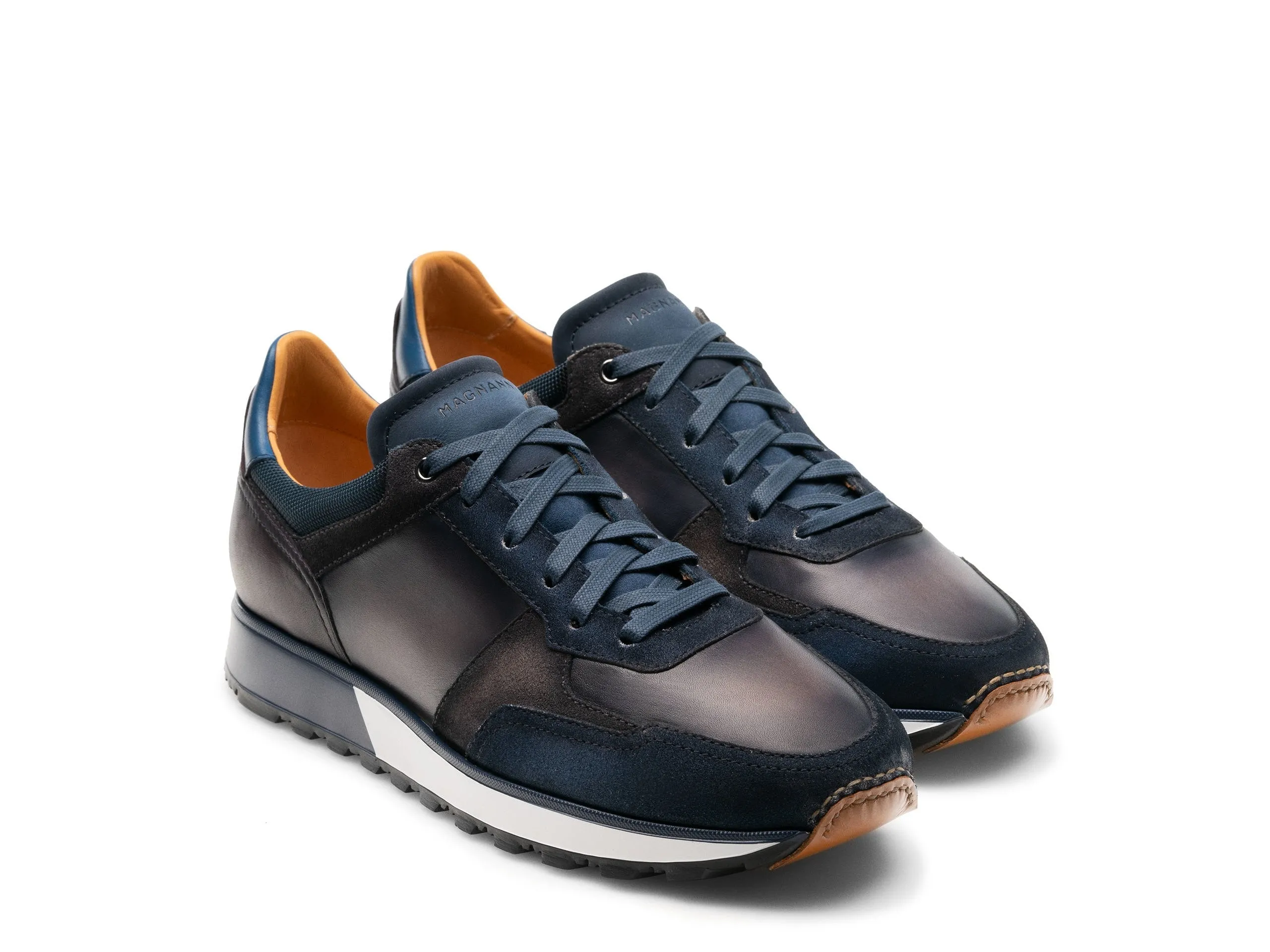 Height Increasing Navy Blue Suede and Grey Leather Nausori Lace Up Running Sneaker Shoes sold by Costoso Italiano product image thumbnail 3