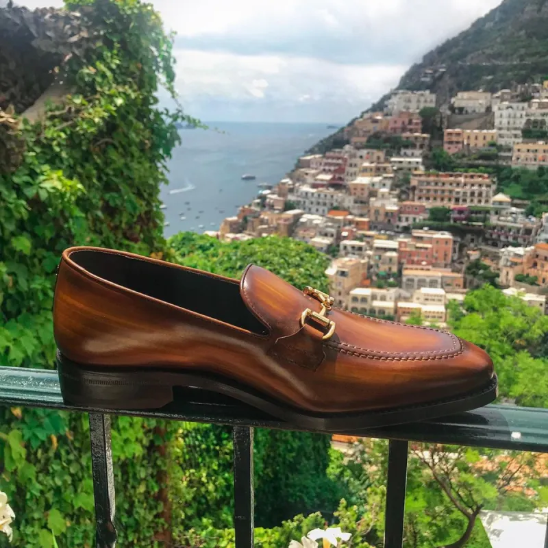 Tan Leather Frankston Slip On Horse Bit Loafers sold by Costoso Italiano