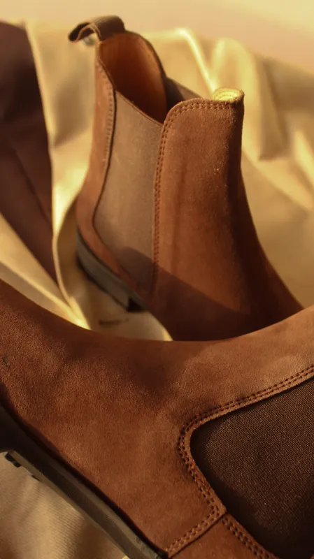 Brown Suede Leather Ferneto Chunky Chelsea Boots - Hiking and Trekking Boots sold by Costoso Italiano