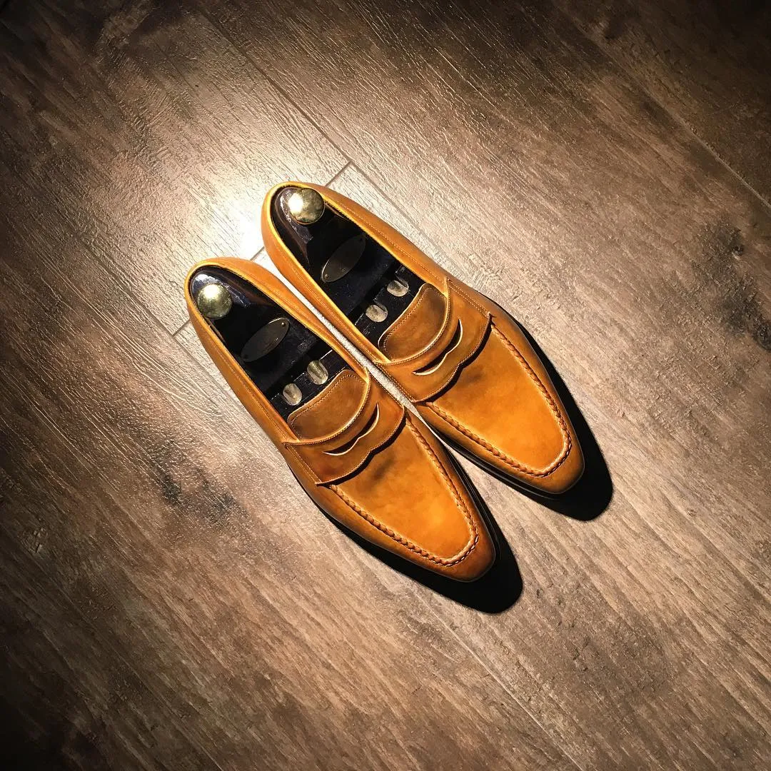 Height Increasing Tan Suede Almeria Penny Loafers sold by Costoso Italiano