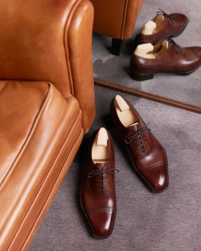 Dark Tan Leather Isadora Brogue Oxfords - Formal Shoes - SS23 sold by Costoso Italiano