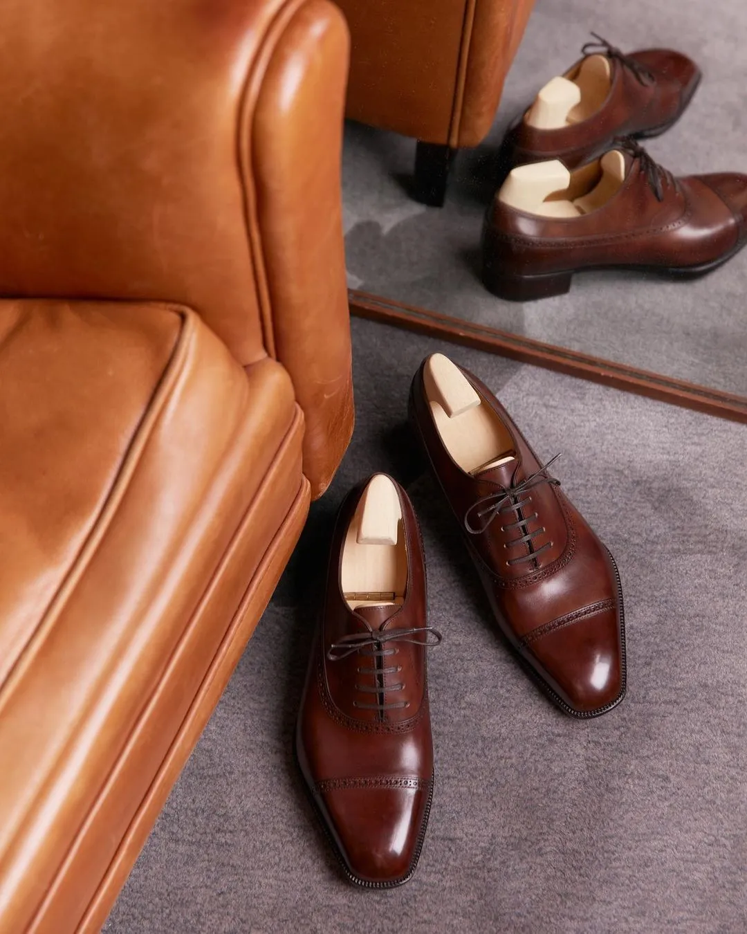 Dark Tan Leather Isadora Brogue Oxfords - Formal Shoes - SS23 sold by Costoso Italiano