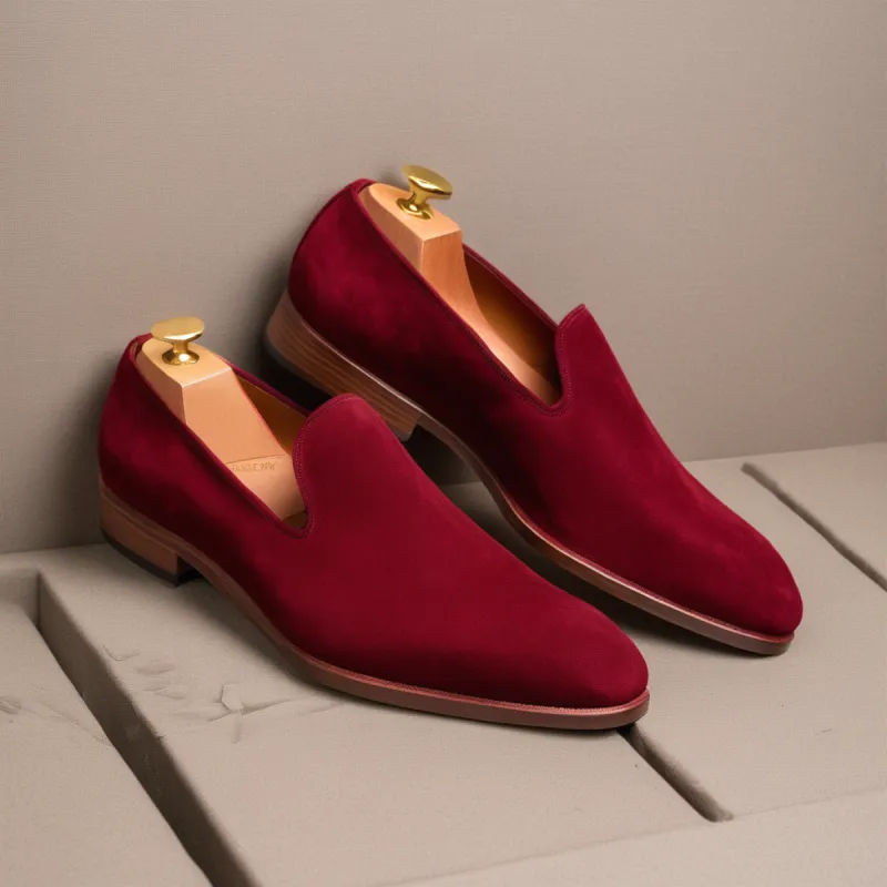 Burgundy Suede Leather Boreas Minimalist Loafers sold by Costoso Italiano