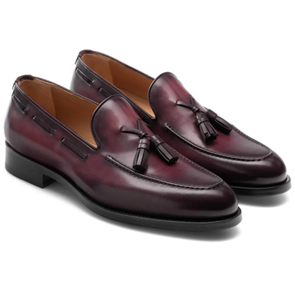 Flat Feet Shoes - Wine Red Leather Barbican Tassel Loafers sold by Costoso Italiano