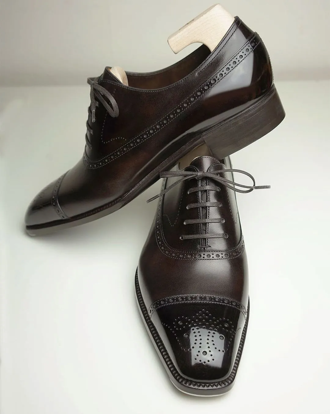 Brown Leather Calista Brogue Toe Cap Oxfords - Formal Shoes sold by Costoso Italiano