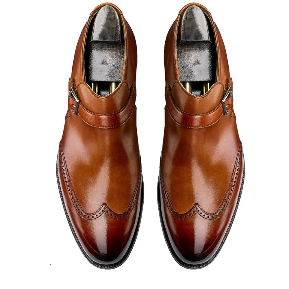 Height Increasing Tan Leather Alnwick Monk Strap Shoes sold by Costoso Italiano product image thumbnail 3
